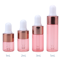 Flacon compte-gouttes en verre transparent brun rose de 1 ml, 2 ml, 3 ml, 5 ml, mini flacon d'huile essentielle en verre, cercle noir, argenté, or rose