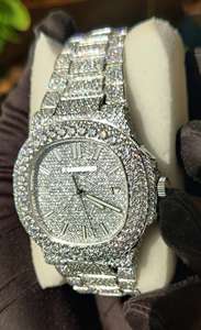 Montre mécanique automatique de qualité supérieure, pierres en moissanite glacées, acier inoxydable, design simple, analogique, unisexe, luxe, précision impeccable - Product Image 5