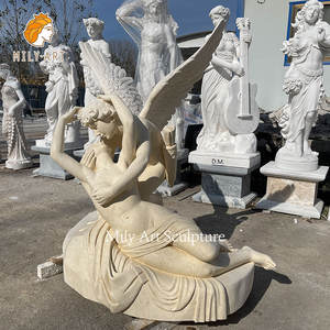 Psiche classiche di roma antica a grandezza naturale ravvivate dalla scultura in marmo bianco della statua del bacio di cupido - Product Image 1