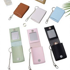 PU Leather Lipstick Case with Mirror Keychain Portable Cosmetic Pouch Lip Balm Case Lipstick Holder Beauty Accessory for Women - Product Image 1