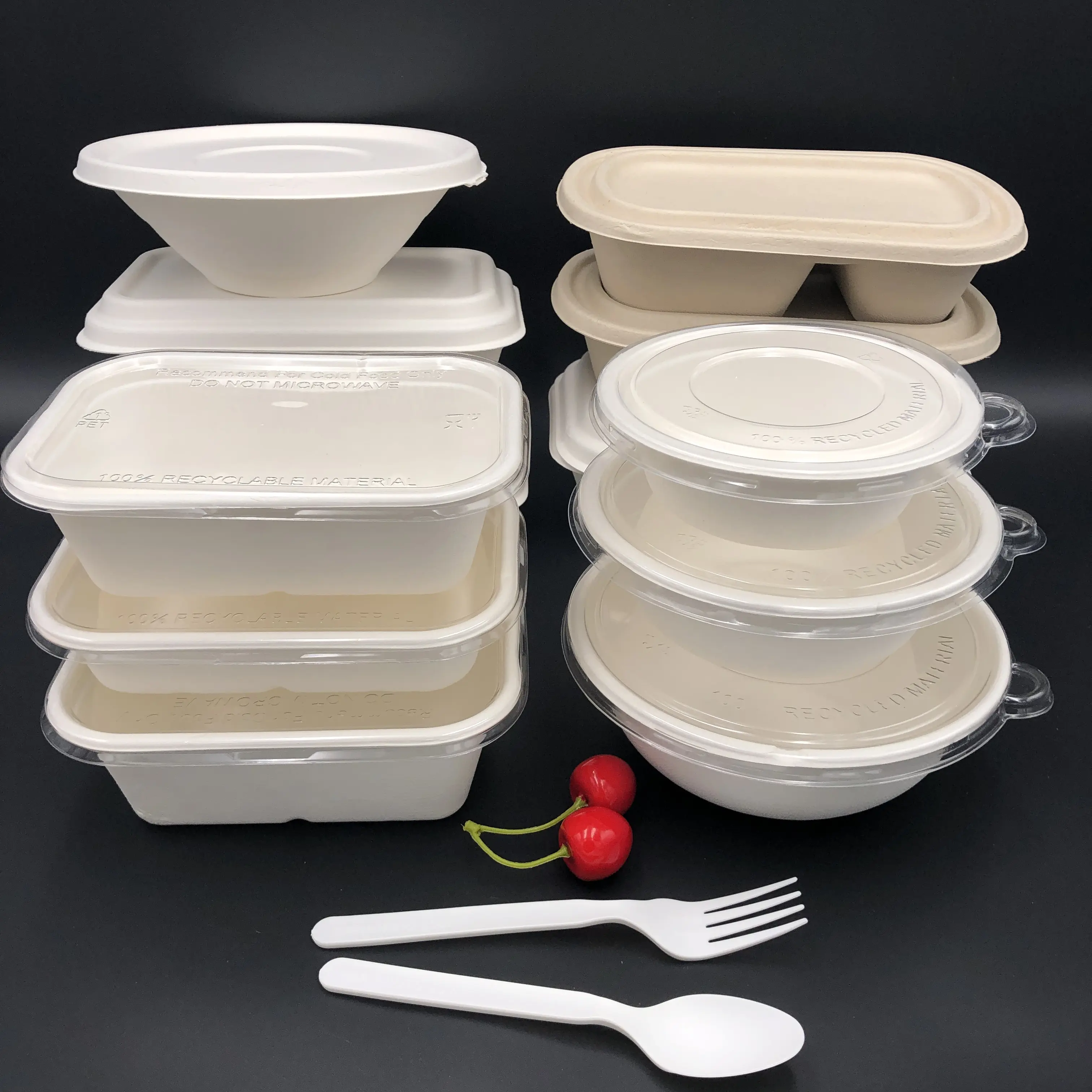 Takeaway embalagens de alimentos eco friendly produto compostáveis bagaço de cana 100 biodegradável talheres descartáveis