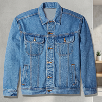 Veste en jean slim fit imperméable et respirante en toile de coton bleue, grande taille, avec fermeture éclair et design tricoté