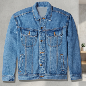 Plus Size Waterproof Breathable Blue Canvas <b>Denim</b> Cotton Filled Slim Fit Jean Jacket with Zipper Closure and Knitted Design - Product Image 3