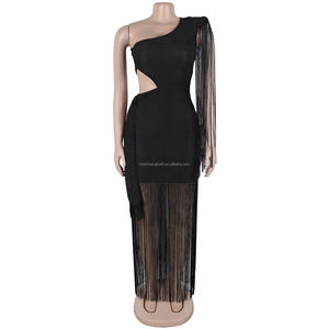 Özel Kesim Tek Omuzlu Saçaklı Kadınlar İçin Kulüp Kokteyl Elbisesi - Product Image 5