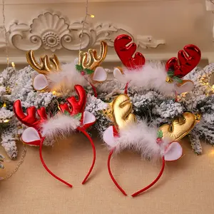 Vente en gros 2024 Fournitures de fête de Noël Décorations de Noël Robe de fête pour enfants Couvre-chef Fluff Antlers Bells Hair Hoop