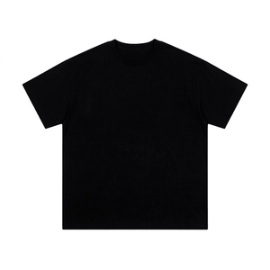 T-shirt en jersey de coton noir pour homme, coupe classique, manches courtes, col rond, couleur unie, style tricoté - Product Image 1