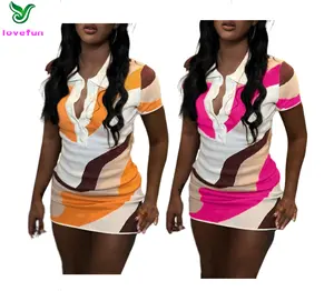 Summer Bodycon Dresses for Women Sexy Polo Neck Vintage Short Sleeve Button Up Shirts Dress For Women