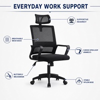 Chaise de bureau ergonomique à dossier haut en maille avec appui-tête, pivotante, pour postes de travail du personnel