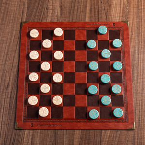 Gioco da Tavolo Familiare XLAN, <span class=keywords><strong>Dama</strong></span> in Pietra, Gioco da Tavolo con Tabellone in Pelle 33x33cm, 24 Pezzi, Set Regalo per Bambini e Adulti - Product Image 6