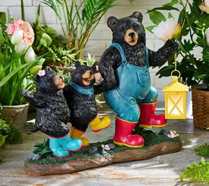 Statues de jardin d'ours noir en polyrésine auditées par BSCI avec lumière solaire