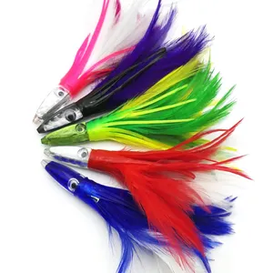 Feather Troll ing Lure 14cm 32g Acryl kopf Octopus Rock Maschinen köder Marlin Thunfisch Köder Unrigged Troll ing Fishing Bullet Lure