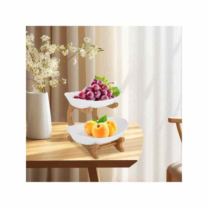 2-Tier Open Design Fruit Serving Tray 2-Layer Snack Bowl with Multi-Function Table Top Organizer for Fruit Cookies Small Items