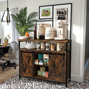 Nouveauté : Meuble de rangement latéral en bois et métal, durable, étroit, multi-usages, avec <span class=keywords><strong>2</strong></span> <span class=keywords><strong>portes</strong></span> coulissantes de style grange pour le couloir ou la cuisine - Product Image 1