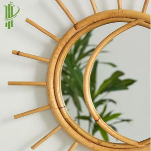 Miroir décoratif suspendu en rotin de style brillant au soleil pour chambre d'enfant, salle de bain et salon pour la décoration intérieure - Product Image 2
