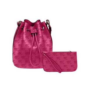 Hot Selling 2pcs Set Custom Full Stamped Logo Pu Vegan Leather Shoulder Bag Women's Bucket Bags