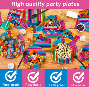 Meksika Fiesta Doğum Günü Partisi Cinco De Mayo Çiçek Desenli Kağıt Tabaklar Bardaklar Peçeteler Masa Örtüsü Çatallar Çatal Bıçak Takımı Sofra Malzemeleri - Product Image 3