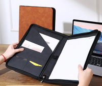 Carpeta ejecutiva A4 de cuero PU con cremallera, portafolio de tamaño legal comercial, documento con cuaderno, carpeta de archivos en relieve personalizada