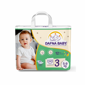 Pañales Dafna para Bebé, Ajuste Cómodo, Tallas NB-XXL, Pañales Desechables de Algodón con Cinta Adhesiva, Estilo Liso, Paquete al por Mayor de 34 Unidades en Bolsa - Product Image 1