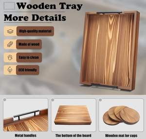 Nouveau produit tendance Grand plateau en bois Ottoman Plateau de service en bois avec poignée et sous-verre pour le salon - Product Image 3