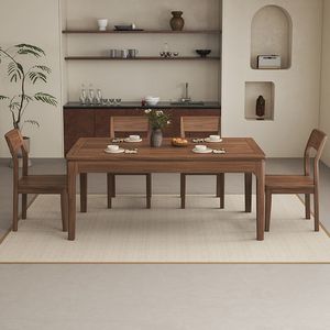 Juego de mesa y sillas de comedor de madera maciza de nogal negro sudamericano, 6 piezas, rectangular, duradero - Product Image 3