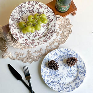 אירופה בסגנון וינטג 'ערב צלחות כחול פרחוני מודפסת צלחת פורצלן וצלחת חתונה וארוע - Product Image 3