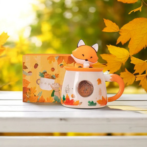 Cartoon <strong>Fox</strong> Design Embossed Mug With Animal Shape Handle Creative Glazed Color Mug Ceramic Cute Cartoon <strong>Cups</strong> for Gift - Product Image 2