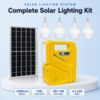 Station d'alimentation portable DC, kits d'éclairage solaire portables, système radio-musique-lumières avec ampoules d'urgence, panneau solaire