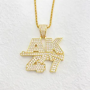 Wholesale custom gold plated zircon letter jewelry collarbone chain Trend Copper Fulled Diamond AK 47 alphabet pendant necklace