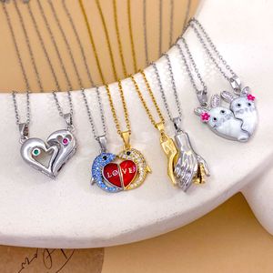 <span class=keywords><strong>Collier</strong></span> pendentif personnalisé en forme de cœur et de <span class=keywords><strong>lune</strong></span> magnétique pour couple, diamant, plaqué or cuivre, polyvalent, cadeau de mariage haut de gamme pour femmes - Product Image 4