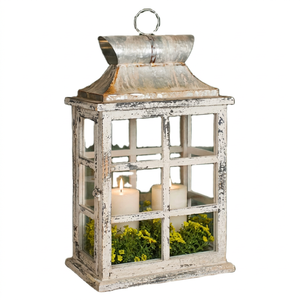 Linterna de Madera con Diseño de Ventana Cuadrada I K, Hecha a Mano, Impresa en Grabado de 1 Color, Decoración para el Hogar, Chimenea Navideña - Product Image 1