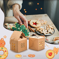 Boîte cadeau de Noël en forme de maison, emballage de bonbons et biscuits de dessin animé avec poignée en corde et fenêtre pour petits articles