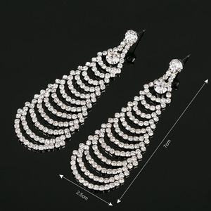 Bijoux de mode, boucles d'oreilles de luxe, longues boucles d'oreilles à franges serties de diamants, boucles d'oreilles brillantes entièrement serties de diamants pour femmes, E267 - Product Image 3