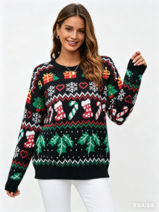 IFFEI <strong>Women's</strong> Korean Winter <strong>Christmas</strong> Sweater Fun Novelty Pullover Crew Neck Knitted <strong>Jumper</strong> Geometric Pattern for Party - Product Image 4