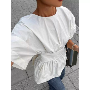 <span class=keywords><strong>Camicetta</strong></span> da donna a maniche corte senza schienale Top <span class=keywords><strong>camicetta</strong></span> Casual ampia e traspirante <span class=keywords><strong>con</strong></span> fiocco grande - Product Image 1