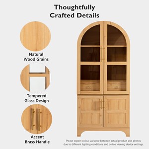 Armadio dispensa da cucina ad arco alto 71 pollici K&K con ante in vetro e ripiani regolabili, mobiletto contenitore stile rustico - Product Image 5