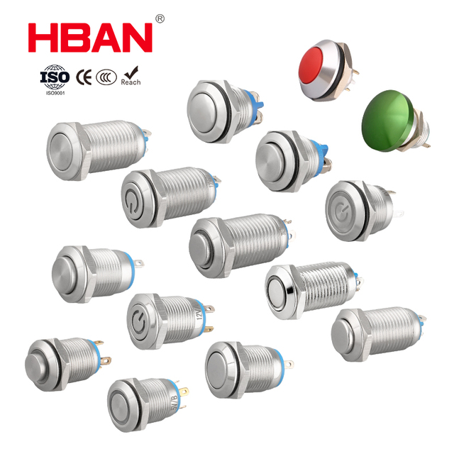 HBAN Stainless Steel 12/ 16/19/22/25mm 1NO IP67 5A 250V 1NC Momentary/Latching Push Button Switch for Industrial Control Panel