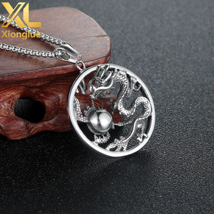 Pendentifs ronds en acier inoxydable pour hommes, style punk, avec dragon chinois - Product Image 2
