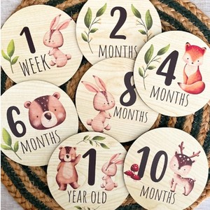 Cross-border wooden double-sided milestone photo prop for newborns, animal-themed <b>digital</b> <b>calendars</b>, and growth record cards. - Product Image 1