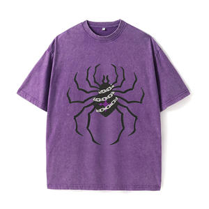 T-Shirt Unisex Oversize con Grafica Retrò di <span class=keywords><strong>Ragno</strong></span> e Catena, Effetto Acid-Wash, Stile Streetwear a Maniche Corte - Product Image 4