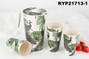 Bình Đựng Nước Có Nắp Và Bộ 4 Cốc Uống Nước Bằng Sợi Tre Dùng Trong Nhà Và Ngoài Trời - Product Image 3