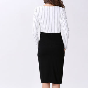 שרוול ארוך לנשים סיעוד פס שמלה לידה מתיחה בד הנקה שמלה עבור חופשת האביב - Product Image 6