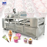 Machine automatique rotative de remplissage et de scellage pour liquides (hummus, gelato, soupe) en gobelets/plateaux, 4 lignes