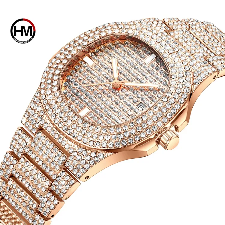 Hannah Martin HM-510 Luxe Quartz Horloges Voor Vrouwen Rvs Dames Bling Ice Out Horloge