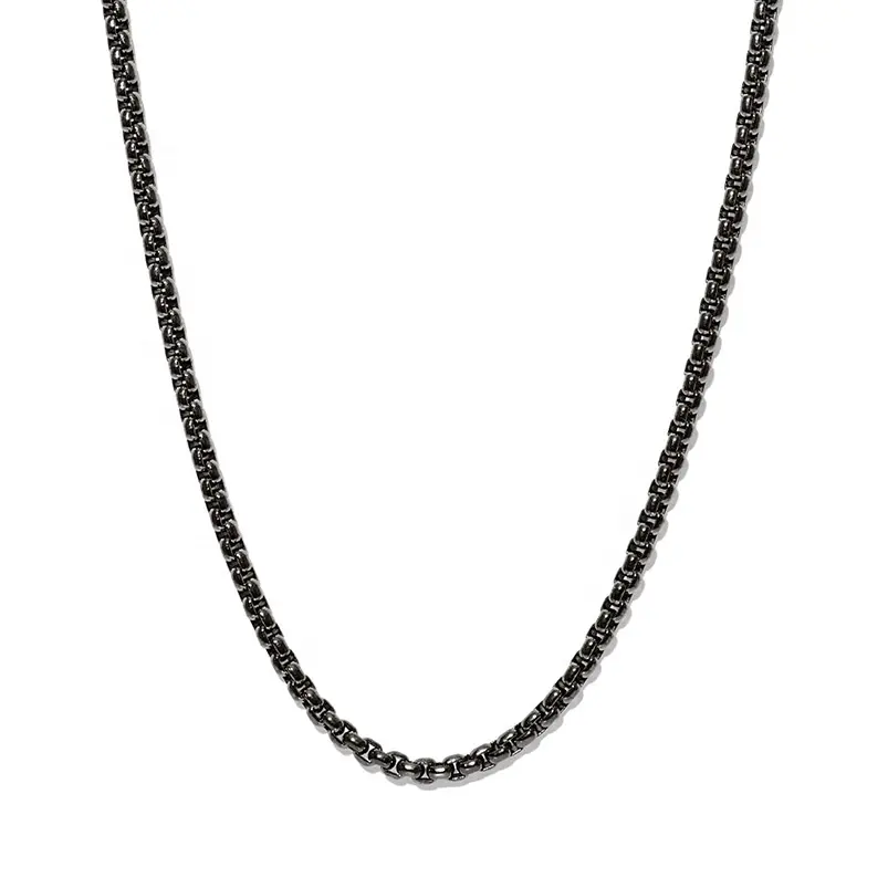 Gemnel custom jewelry accessories gun black 925 silver round box chain men necklace