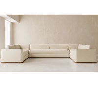 Canapé modulaire en tissu moderne, canapé d'angle carré avec dossier en coussin et pieds en bois pour salon, hôtel, salle de séjour