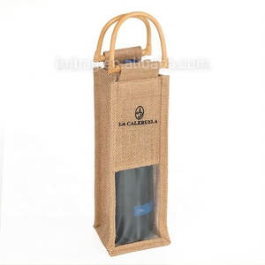Vente en gros Sac de jute recyclé personnalisé de haute qualité pour le vin avec fenêtre transparente Sac de bouteille de vin durable et écologique - Product Image 3