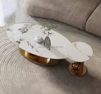 Table basse de réception ovale en marbre avec base en acier inoxydable, ensemble de tables à thé – Nouveauté très demandée