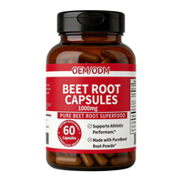 Capsules de racine de betterave 1000 mg - Superaliment pur, complément alimentaire pour adultes, soutien énergétique pour les performances sportives, 2 capsules par portion, 60 capsules
