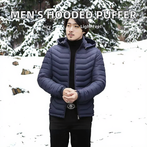 Chaqueta Acolchada con Capucha para Hombre, Cuello Alto, 100% Nailon, Tela de Lona, Color Liso, Ligera, Transpirable, Rellena de Algodón, Cierre con Cremallera - Product Image 2