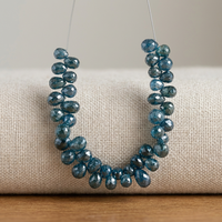 Perles de diamant bleu de qualité AAA, forme briolette, 3-4 mm, 50 carats, 16 pouces, facettées, en forme de larme, pour la fabrication de bijoux, vente en gros